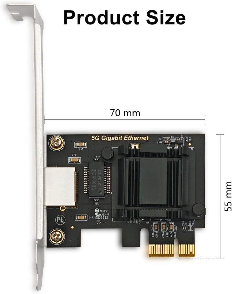 HYFIBER 5Gb PCIe NIC, 5G/2.5G/1G/100Mbps auto-Negotiation, 5 Gigabit Network Card with Realtek RTL8126 Chip, Single RJ45 Port, PCI Express X1, Ethernet Card with Low Profile for Windows/Windows Server/Linux - Image 2